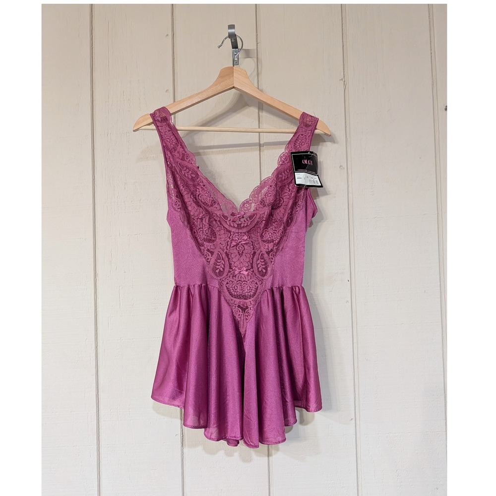Vintage Olga Bodysilk Babydoll Lingerie Size 2X Rose ‎ Deadstock